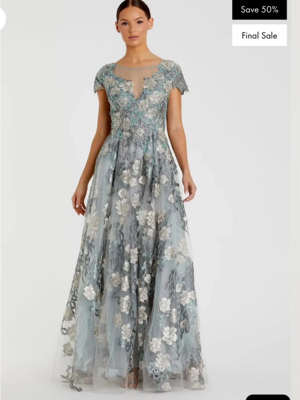 Mac Duggal Pale Blue Floral Embroidered gown Dress